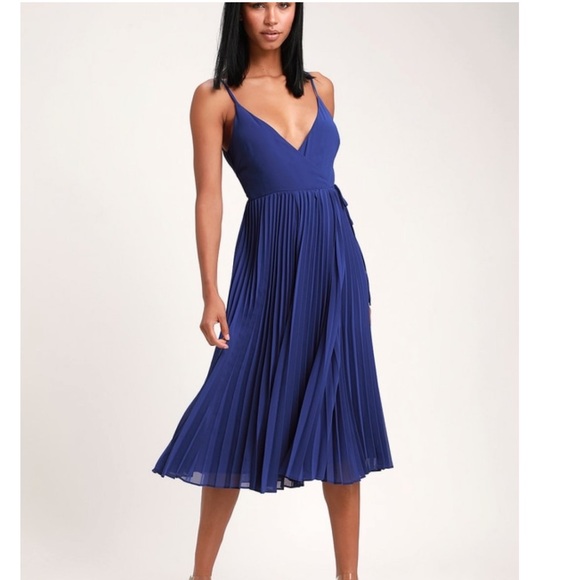 Lulus Dresses & Skirts - Take it From Me Royal Blue Pleated Wrap Midi Dress size XS